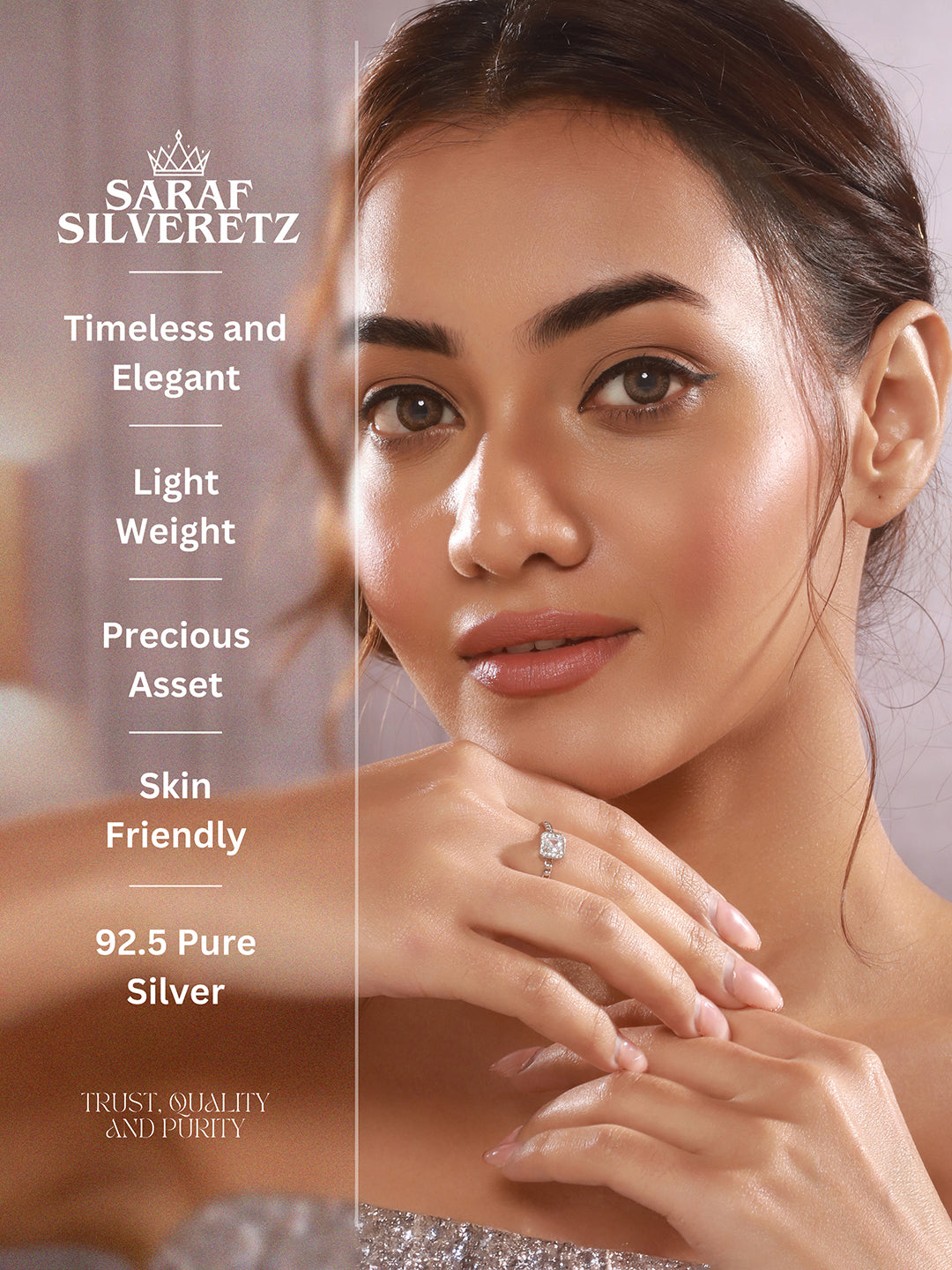 925 Sterling Silver Cushion Cut Zircon Promise Engagement Adjustable Finger Ring