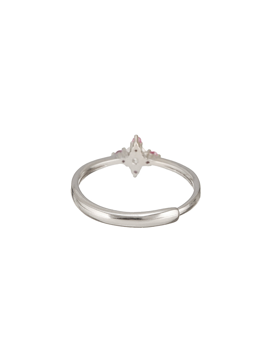 925 Silver Pink AD Studded Engagement Adjustable Finger Ring