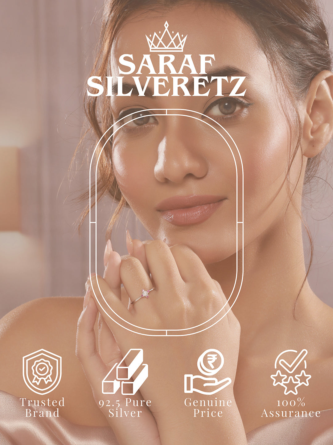 925 Silver Pink AD Studded Engagement Adjustable Finger Ring