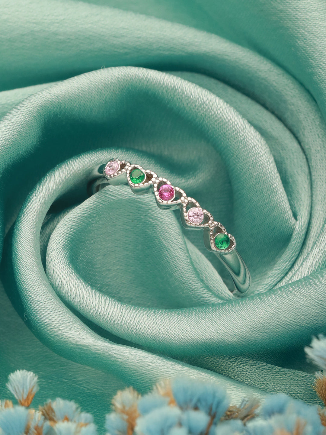 925 Sterling Silver Zircon & Pearl Embellished Minimal Engagement Adjustable Finger Ring