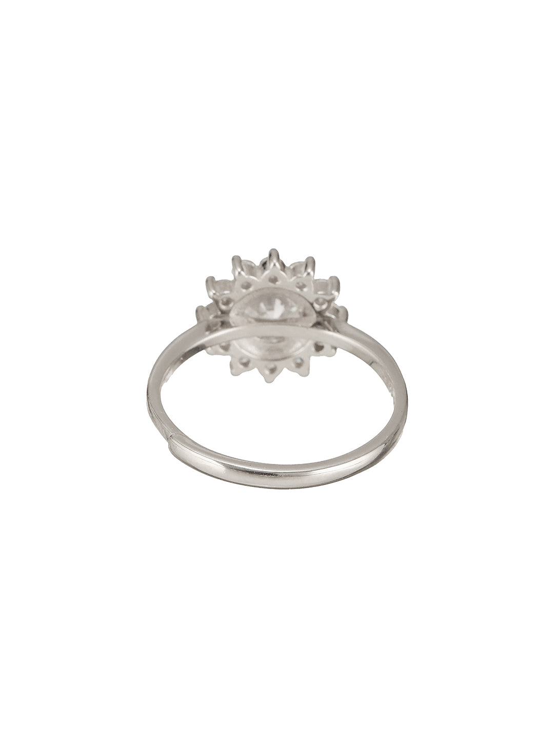 925 Sterling Silver Zircon Studded Floral Engament Minimal Adjustable Finger Ring