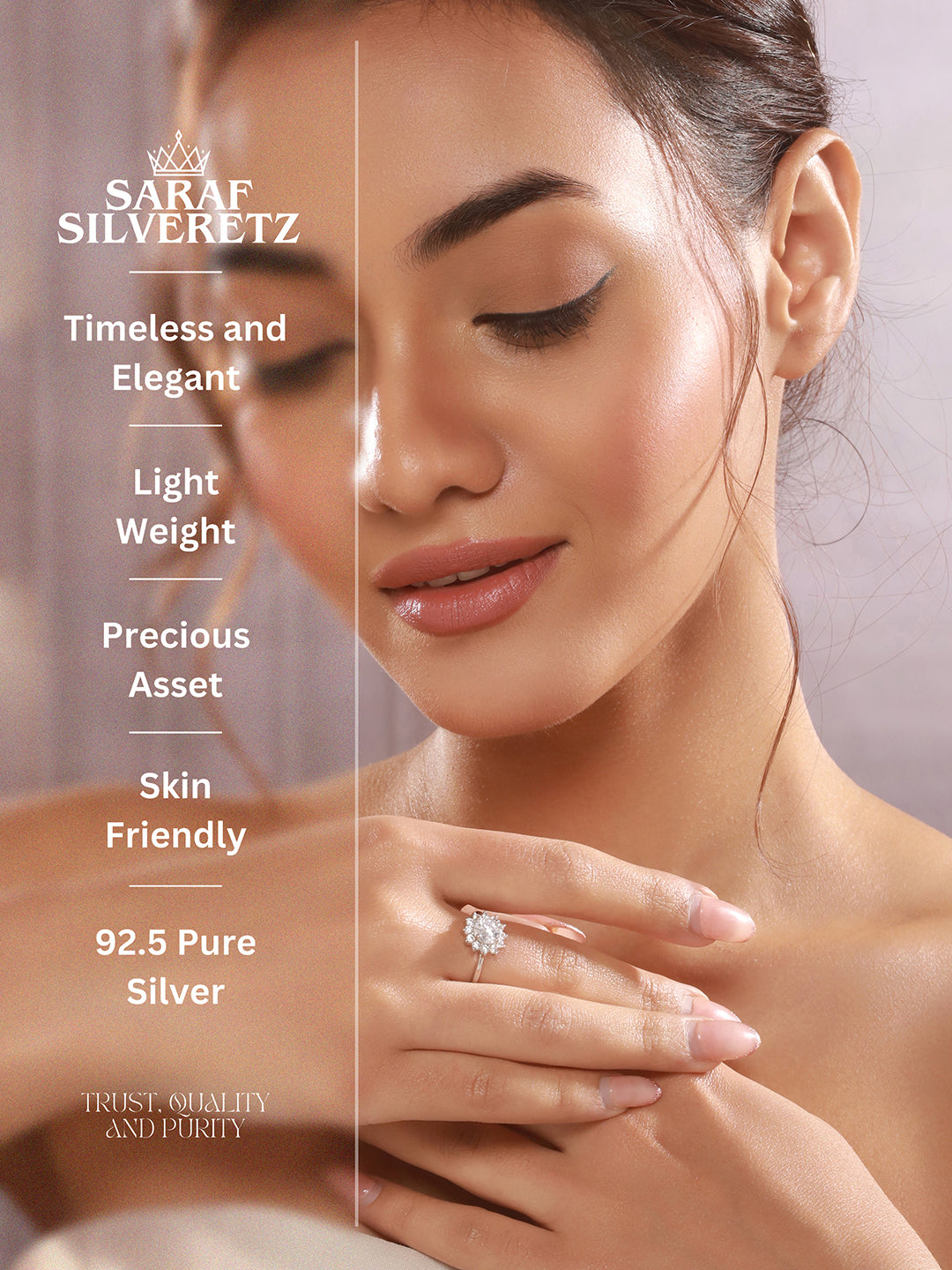 925 Sterling Silver Zircon Studded Floral Engament Minimal Adjustable Finger Ring