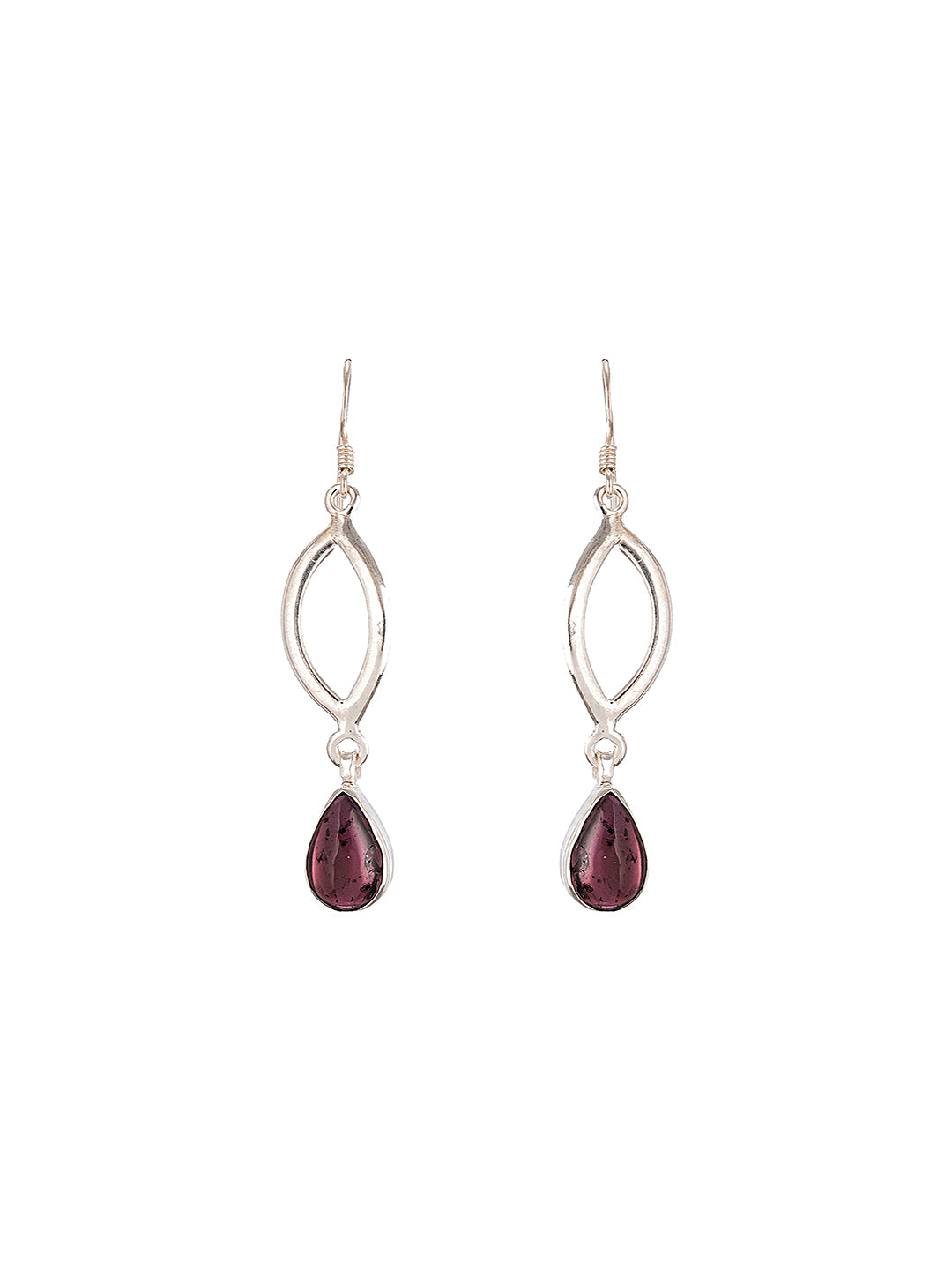 925 Sterling Silver Garnet Gemstone Studded Halo Drop Minimal Dangler Earrings