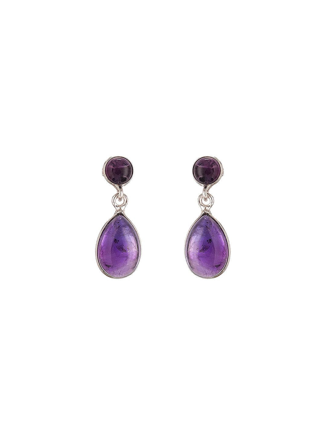925 Sterling Silver Rhodium Natural Amethyst Gemstone Minimal  Handcrafted  Drop Earrings