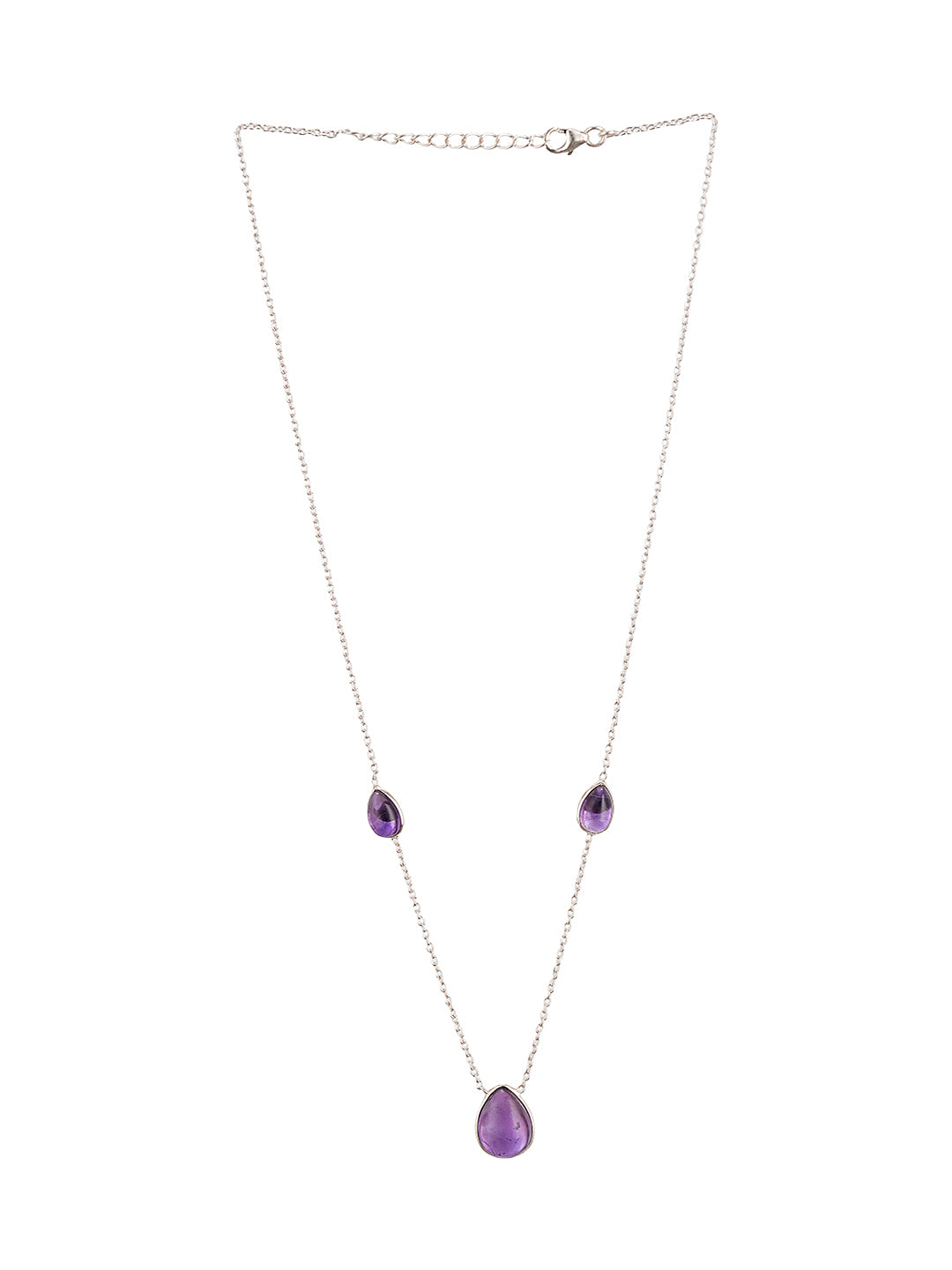 925 Sterling Silver Amethyst Gemstone Studded Minimal Boho Necklace & Chain