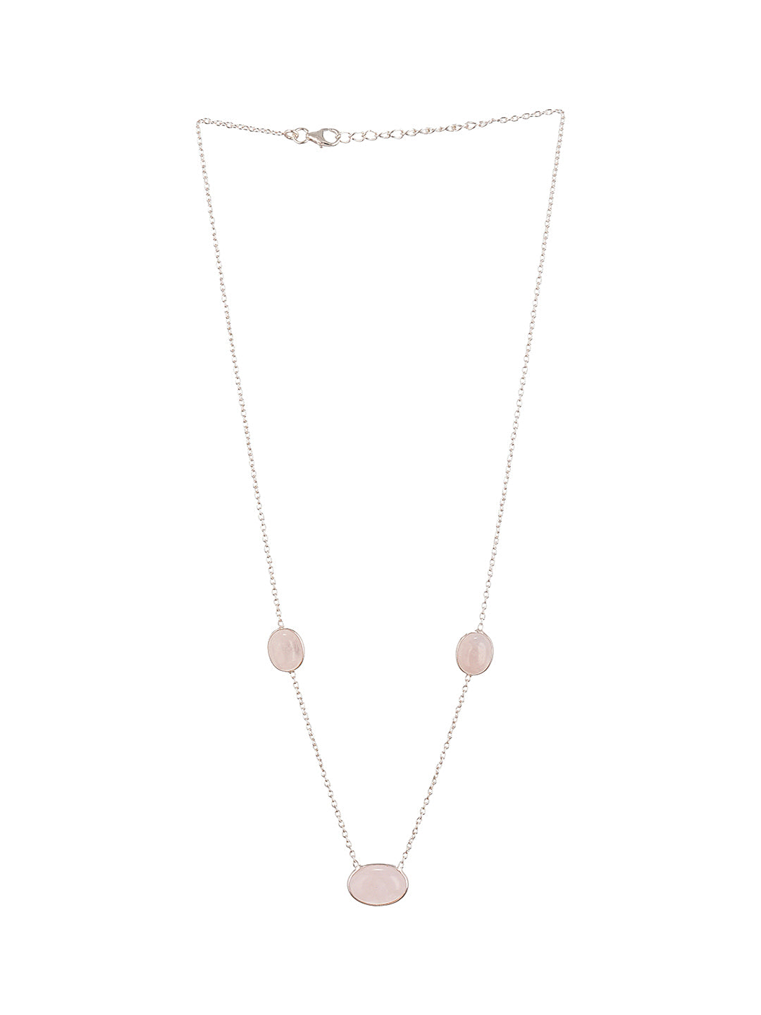 925 Sterling Silver Rose Quartz Gemstone Studded Minimal Boho Necklace & Chain