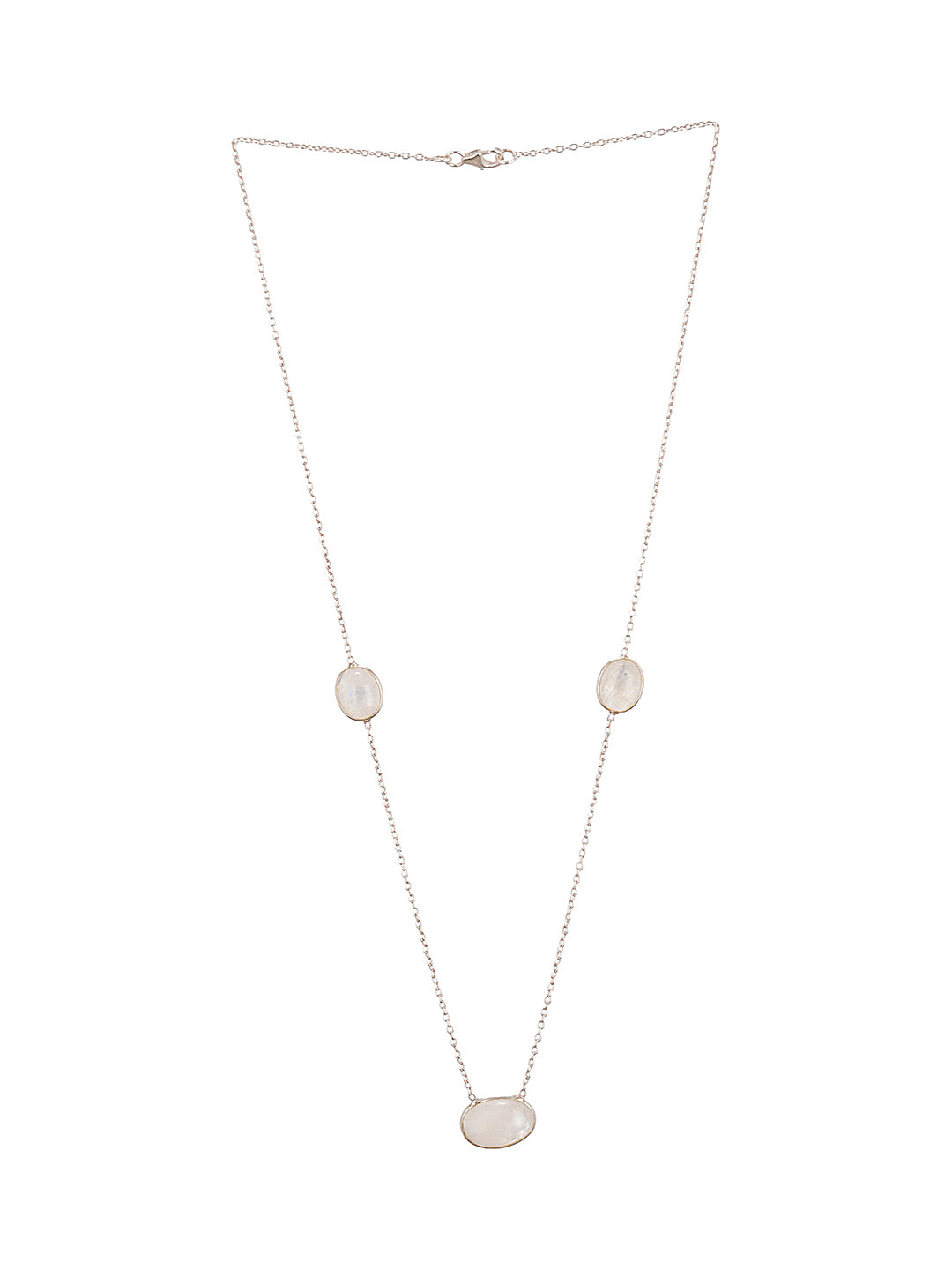 925 Sterling Silver White Moonstone  Gemstone Studded Minimal Boho Necklace & Chain