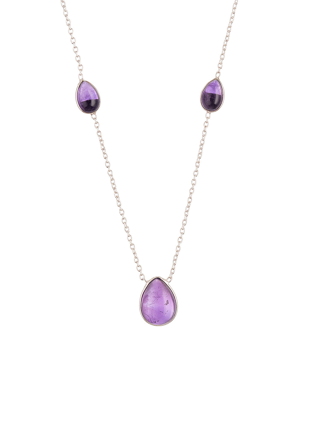 925 Sterling Silver Amethyst Gemstone Studded Minimal Boho Necklace & Chain