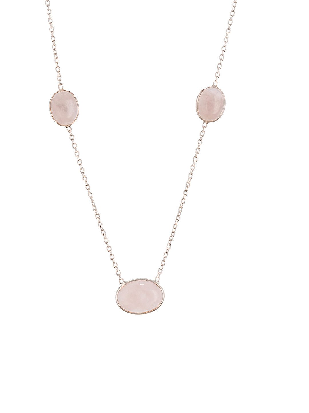 925 Sterling Silver Rose Quartz Gemstone Studded Minimal Boho Necklace & Chain