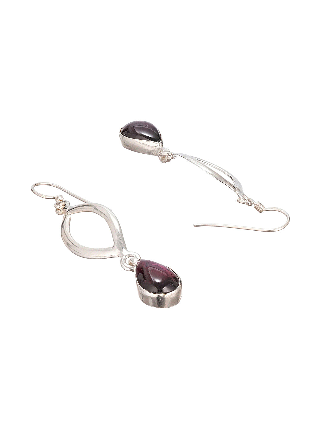 925 Sterling Silver Garnet Gemstone Studded Halo Drop Minimal Dangler Earrings