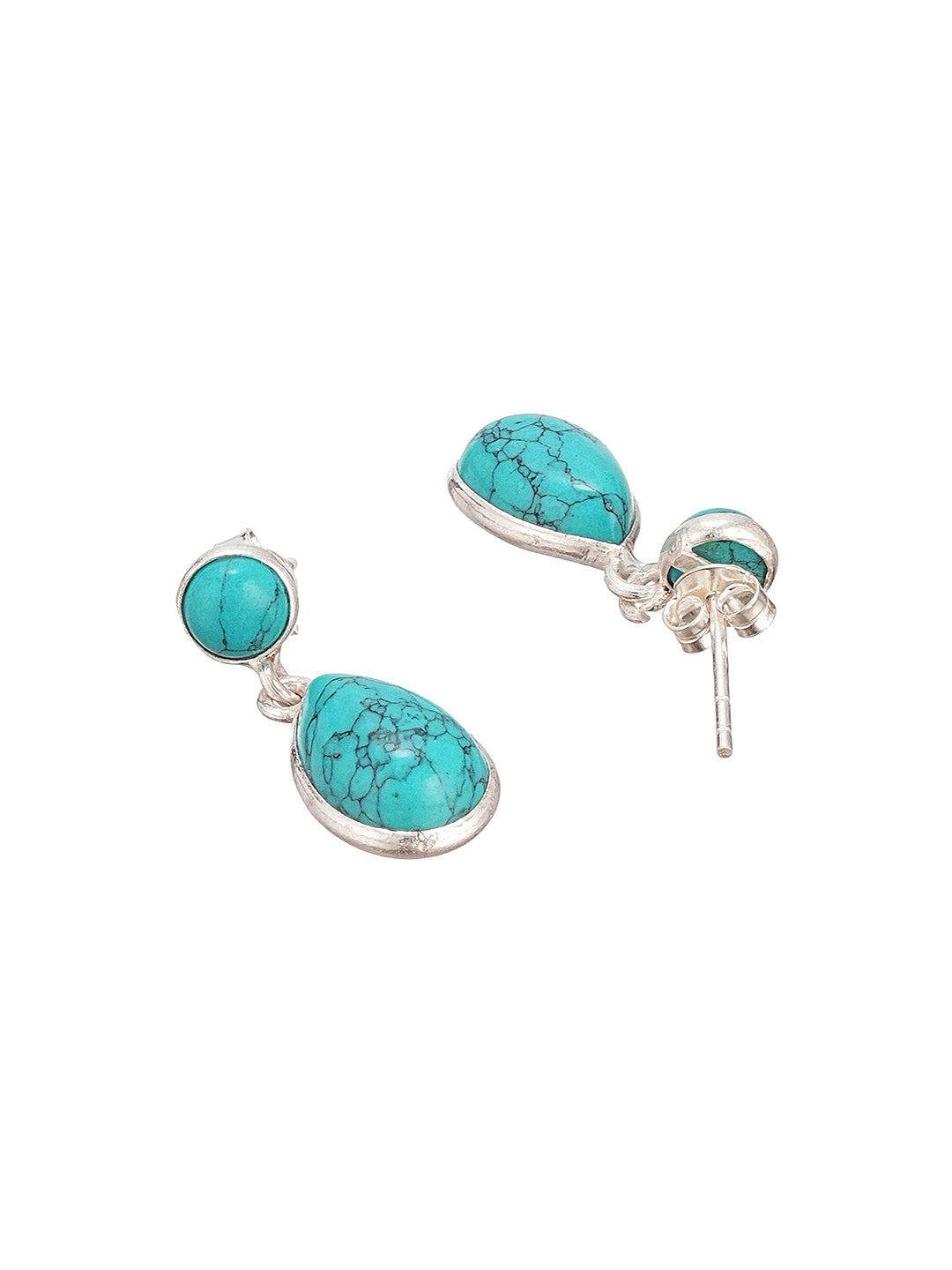 925 Sterling Silver Turquoise Stone Studded Minimal Boho Geometric Drop earrings