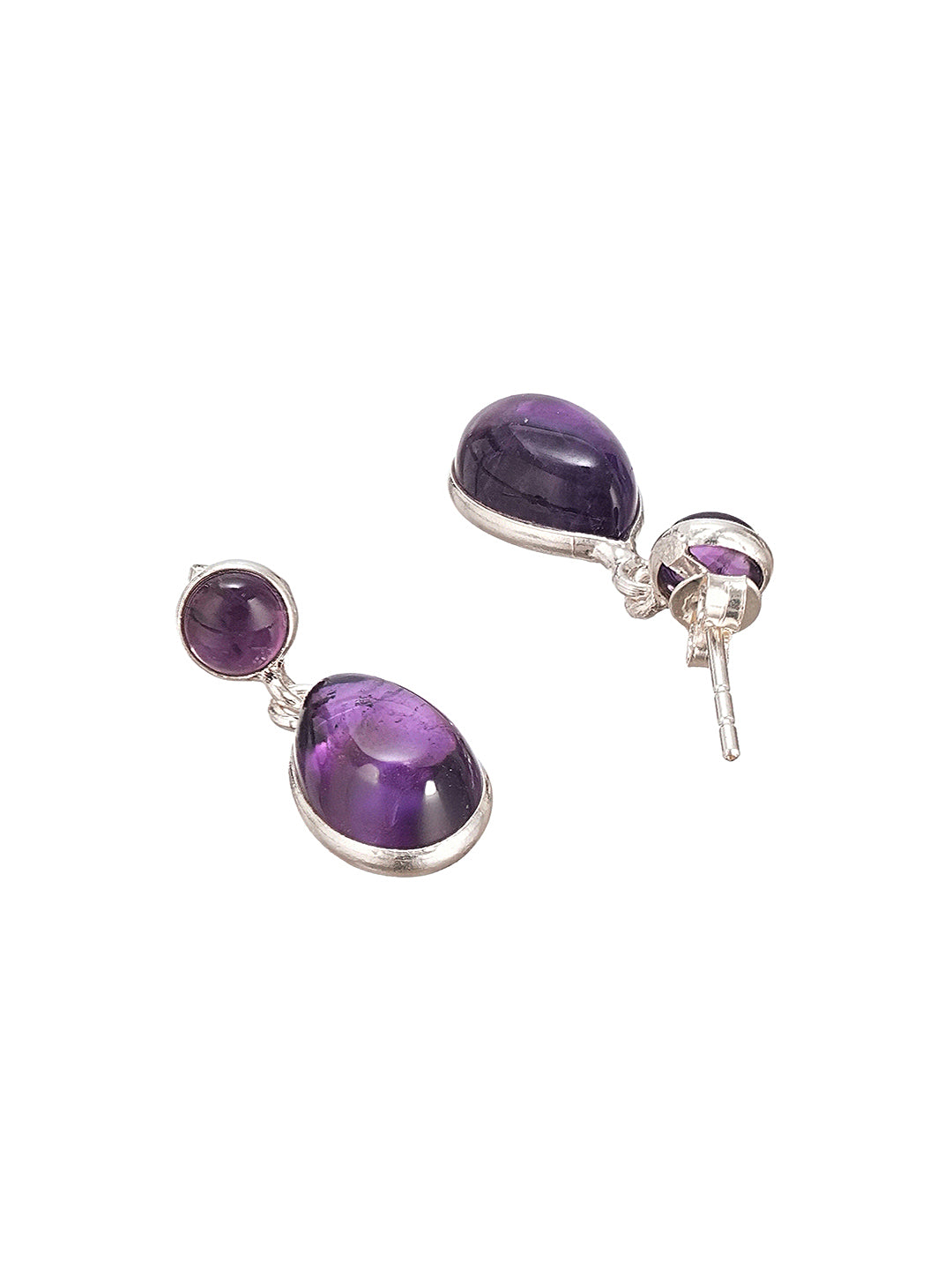 925 Sterling Silver Rhodium Natural Amethyst Gemstone Minimal  Handcrafted  Drop Earrings