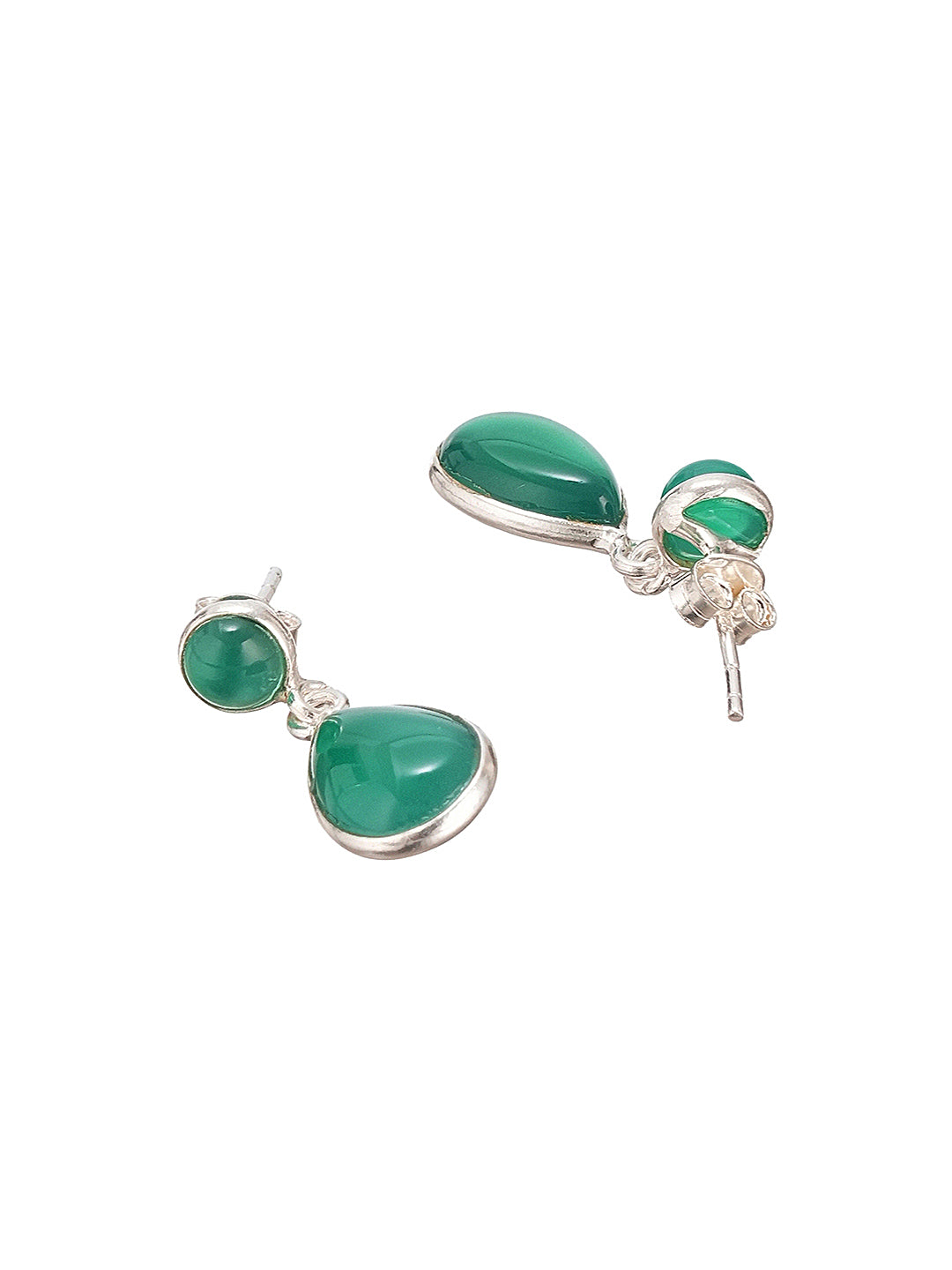 925 Sterling Silver Green Onyx Stone Studded Minimal Boho Chic Drop Earrings