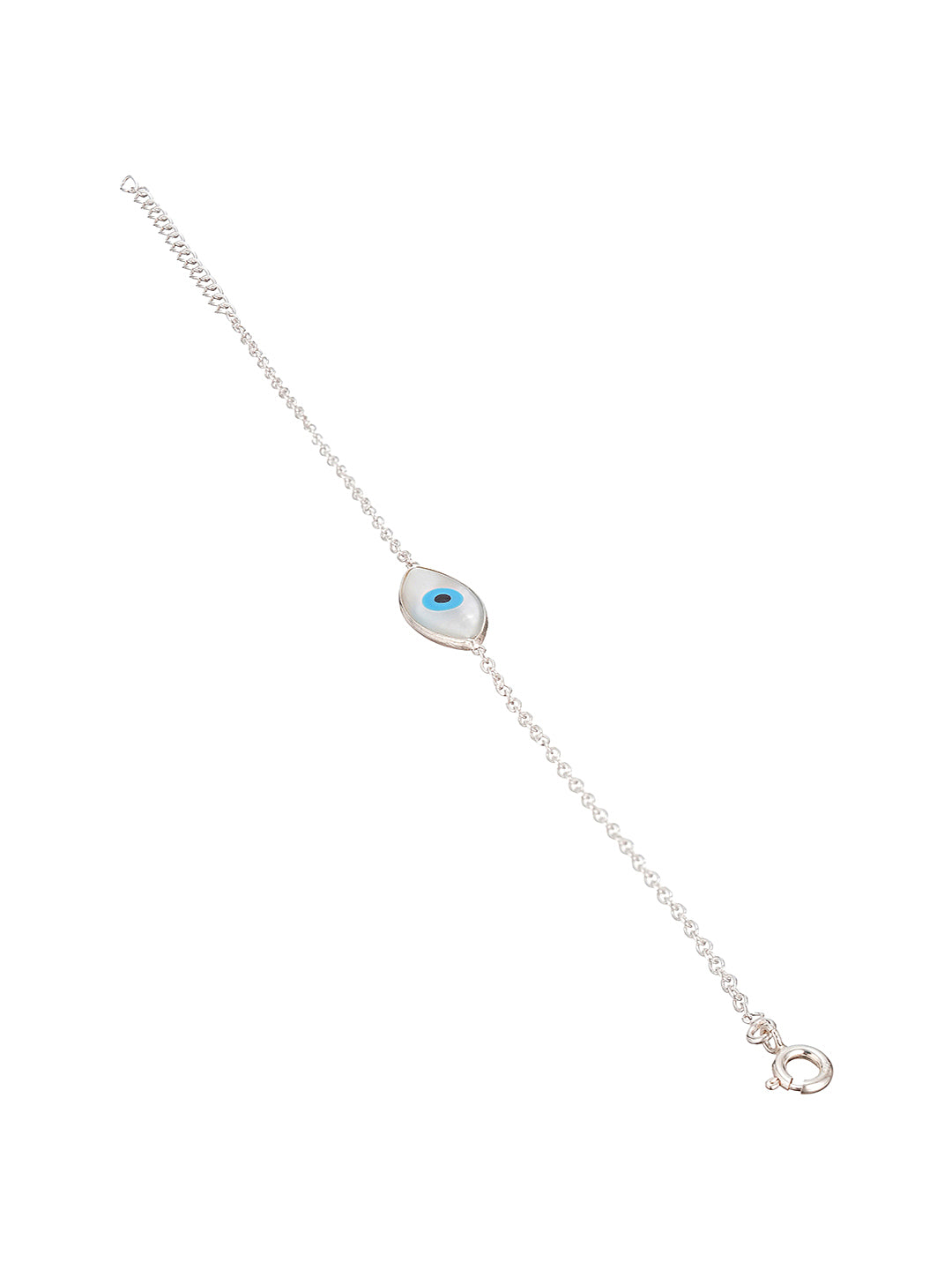 925 Silver Evil Eye Blue Minimal Adjustable Chain Charm Bracelet