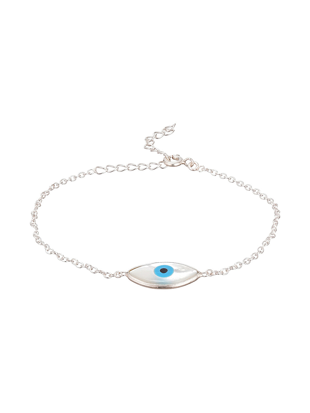 925 Silver Evil Eye Blue Minimal Adjustable Chain Charm Bracelet