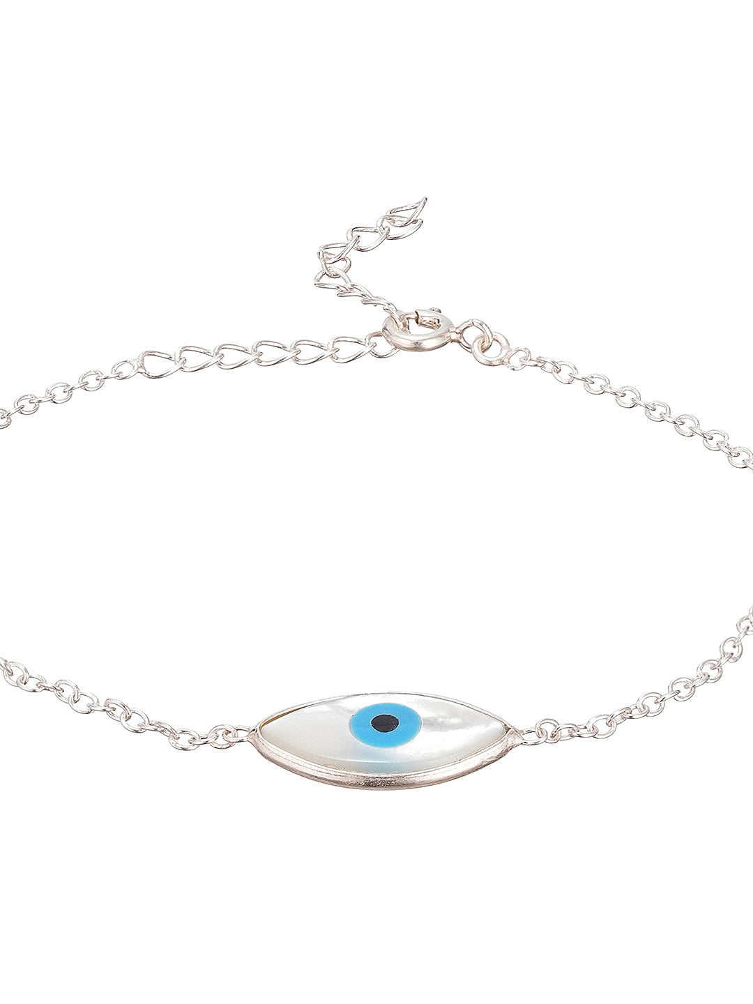 925 Silver Evil Eye Blue Minimal Adjustable Chain Charm Bracelet