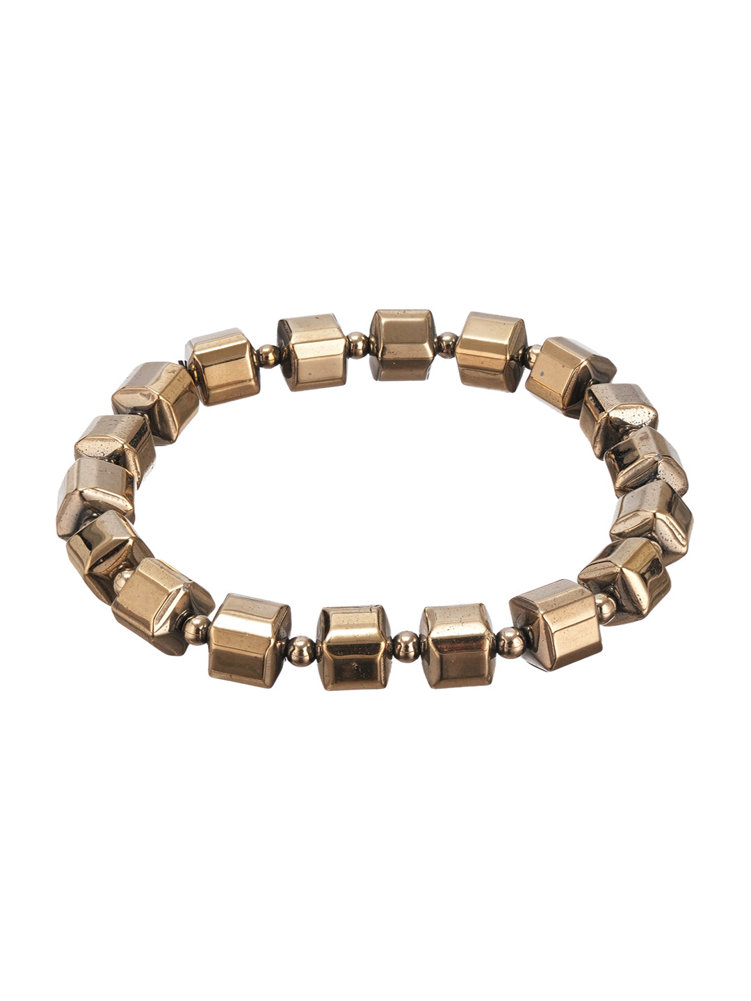 Natural Coated Pyrite Brass Energy Bracelet with Round Cube Beads