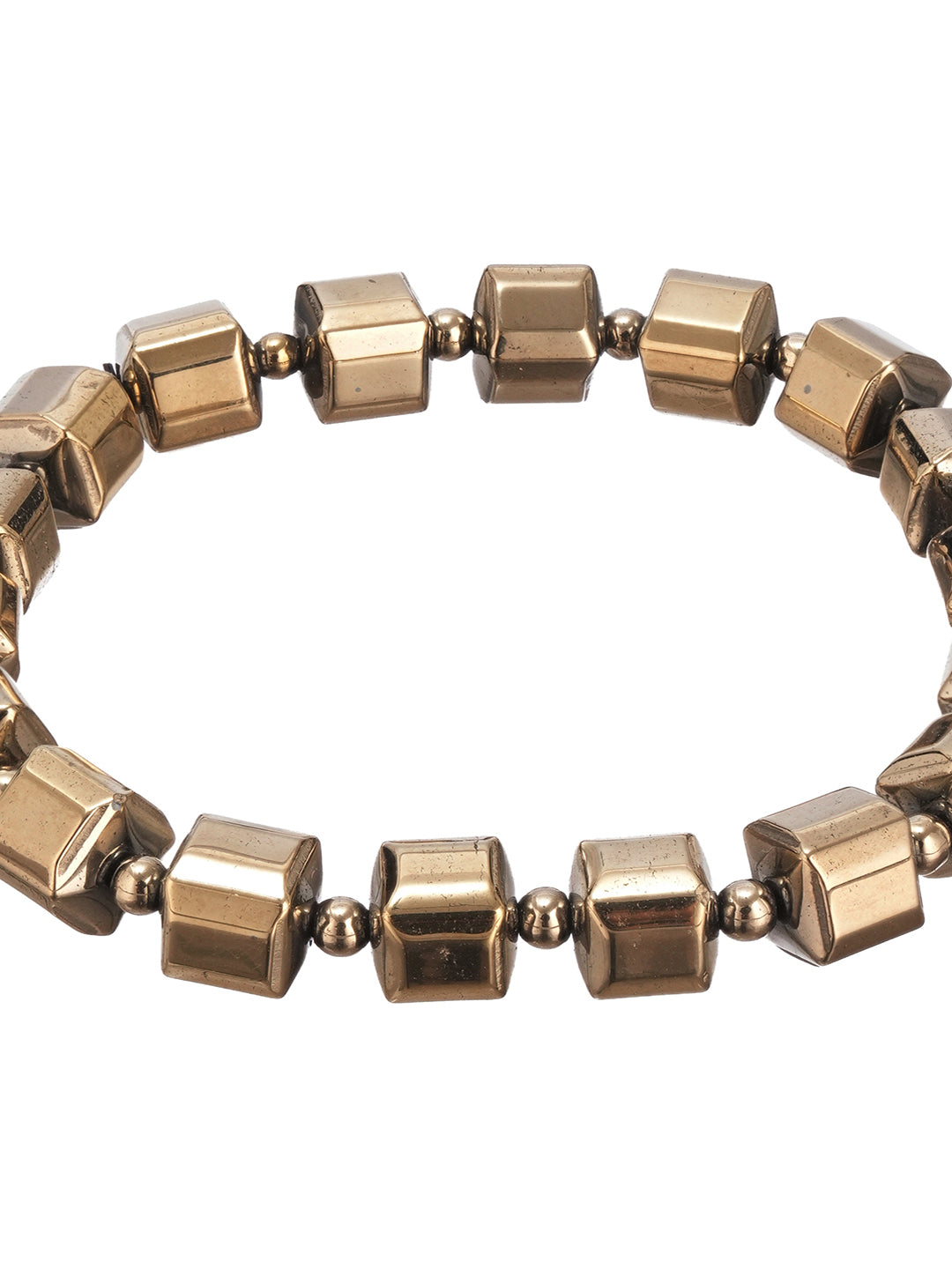 Natural Coated Pyrite Brass Energy Bracelet with Round Cube Beads