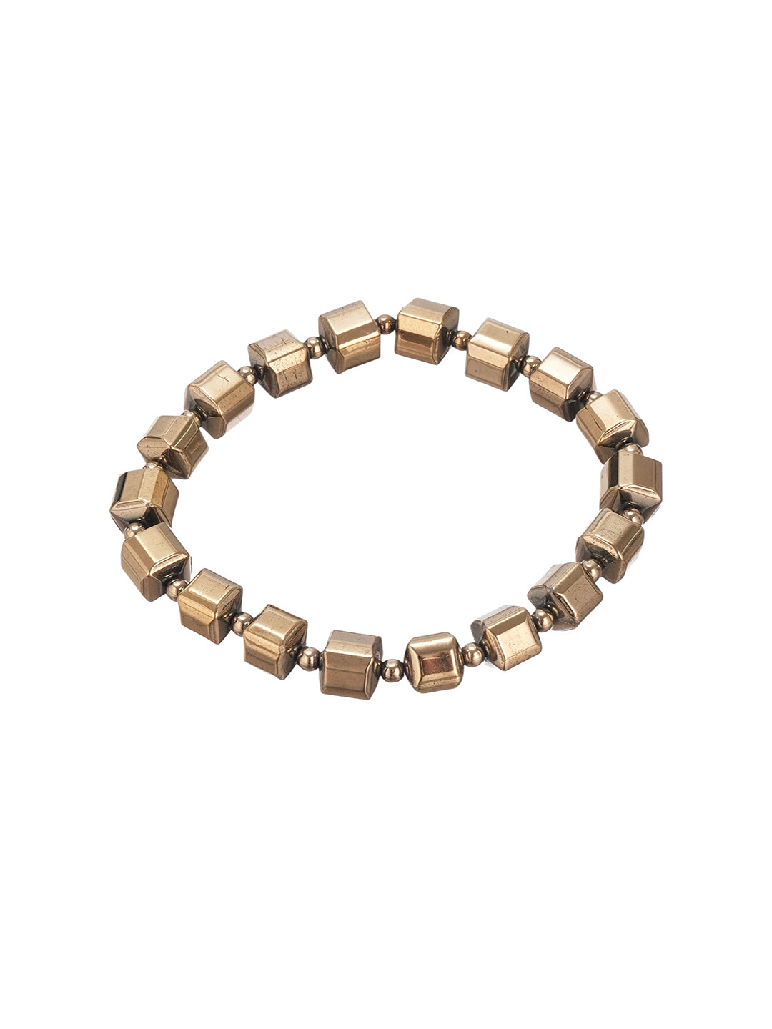 Natural Coated Pyrite Brass Energy Bracelet with Round Cube Beads