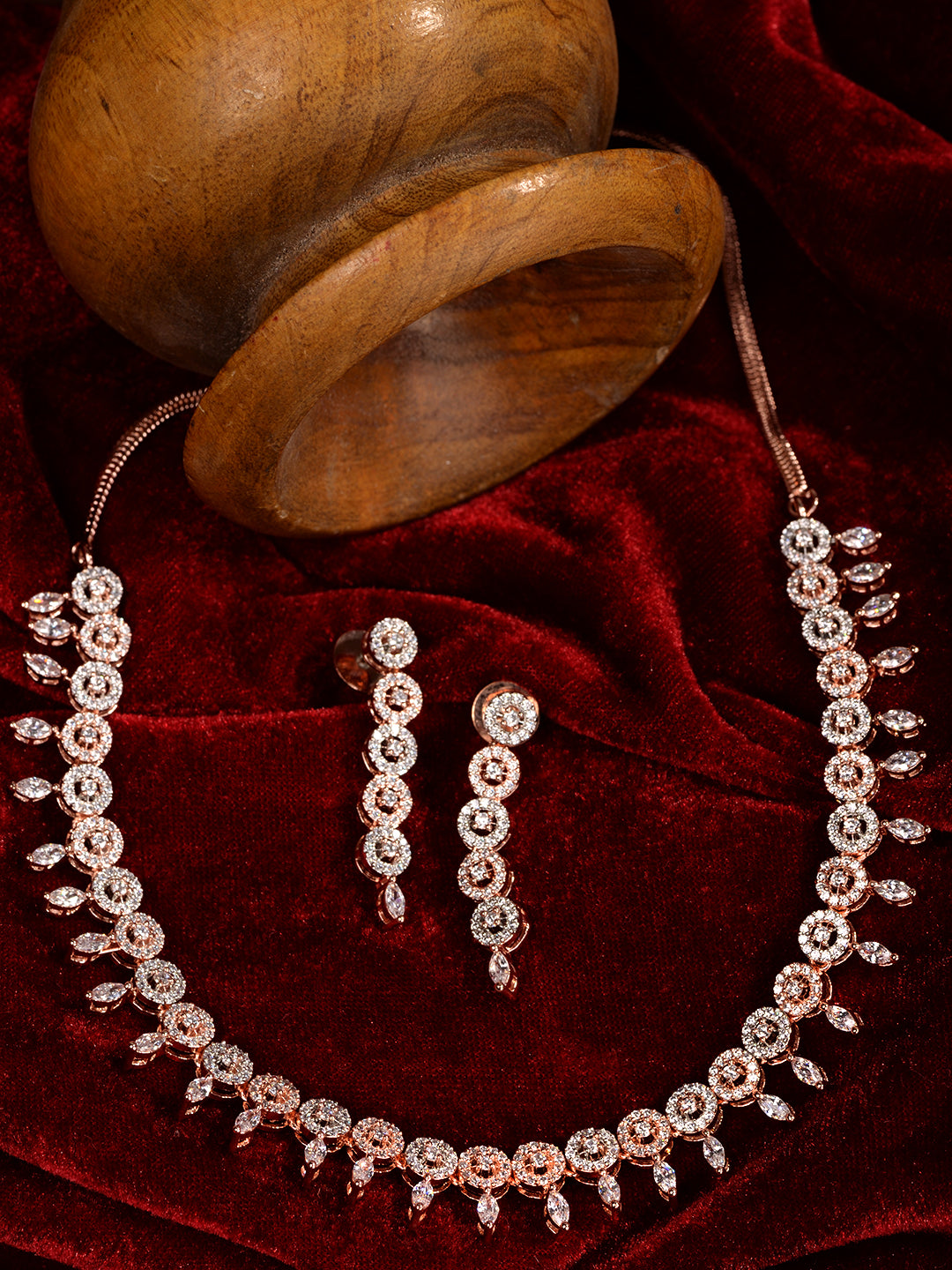 Rose Gold Plated White AD Studded Handcrafted Contemporary Jewellery Set Dropdown Earrings