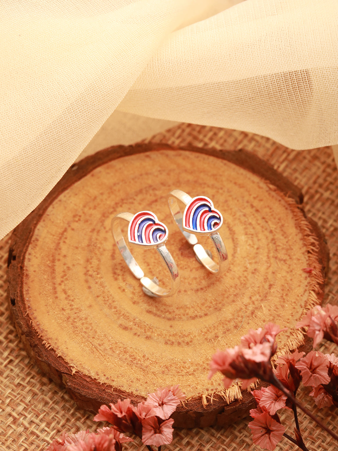 925 Sterling Silver Red Heart Shaped Minimal Adjustable Pair Of  Toe Ring