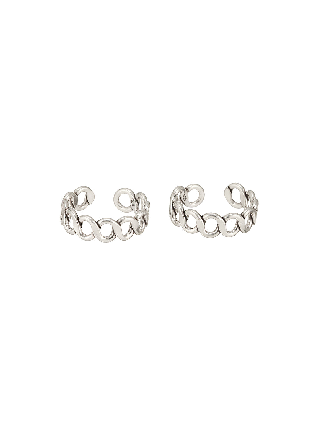 925 Sterling Silver Sparkling Zig Zag Adjustable Pair Of Toe Rings