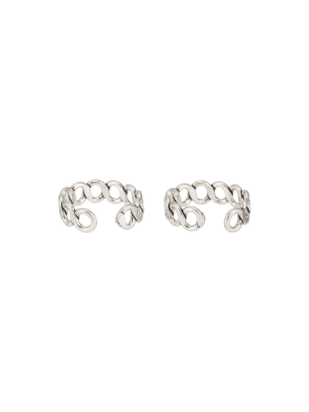 925 Sterling Silver Sparkling Zig Zag Adjustable Pair Of Toe Rings