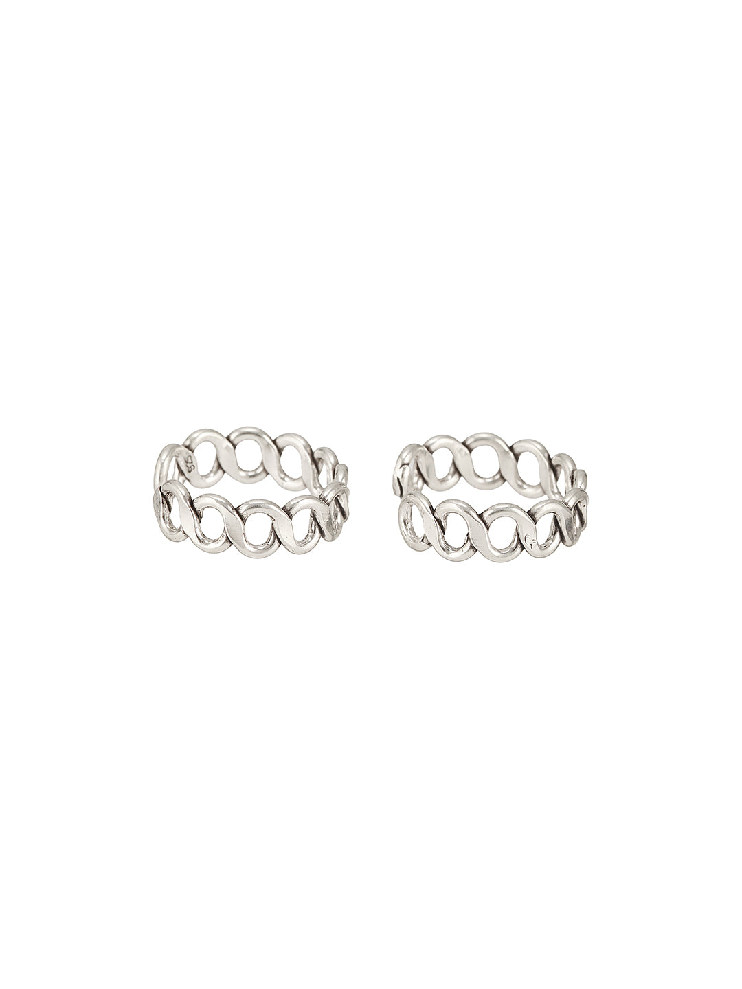 925 Sterling Silver Sparkling Zig Zag Adjustable Pair Of Toe Rings