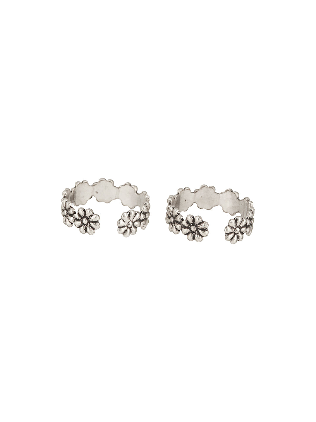 925 Sterling Silver Oxidised Leaf Dailywear Adjustable Pair of Toe Rings