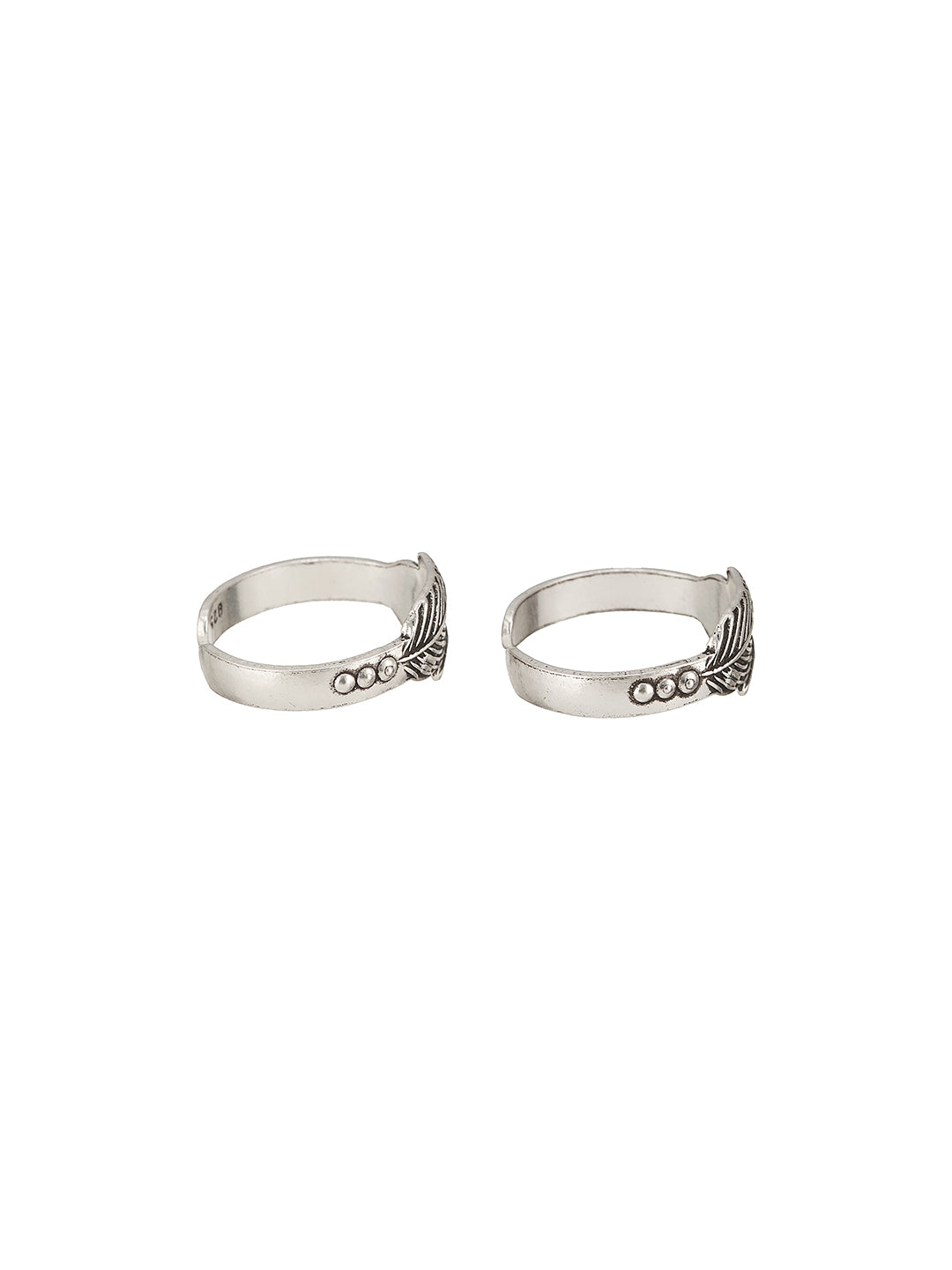 925 Sterling Silver Oxidised Dual  Leaf Minima Adjustable  Pair Of  Toe Ring
