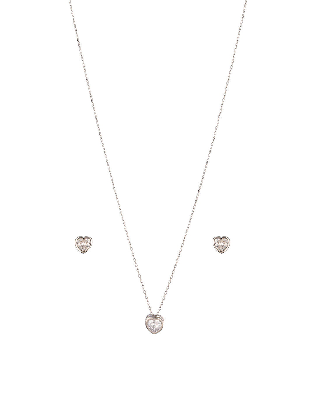 925 Sterling Silver CZ Studded Solitaire Heart Shaped Pendant Jewellery Set