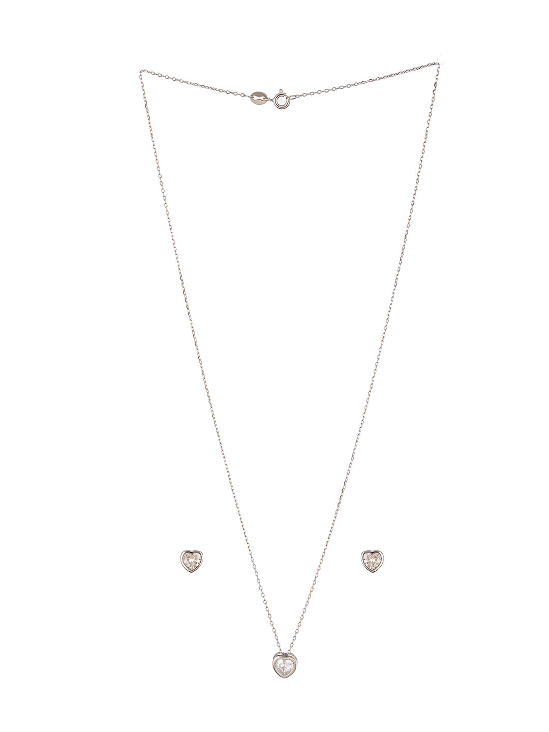 925 Sterling Silver CZ Studded Solitaire Heart Shaped Pendant Jewellery Set