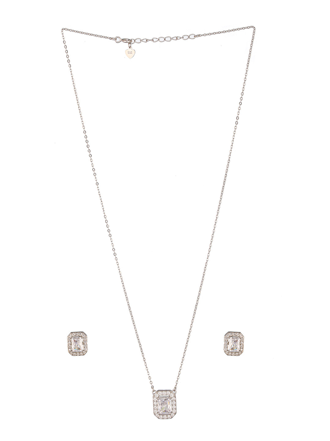 925 Sterling Silver Cz Studded Geometric Halo Solitaire Pendant Jewellery Set