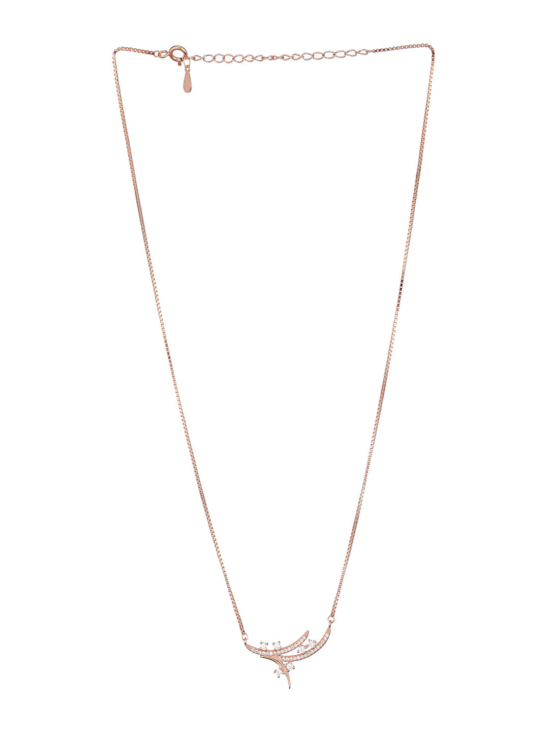 925 Sterling Silver CZ Studded Leafy Pendant Minimal Necklace & Chain