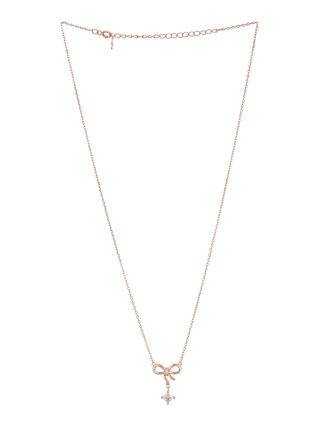 925 Sterling Silver Rose Gold AD Studded Minimal Bow Designer  Pendant Necklace & Chain
