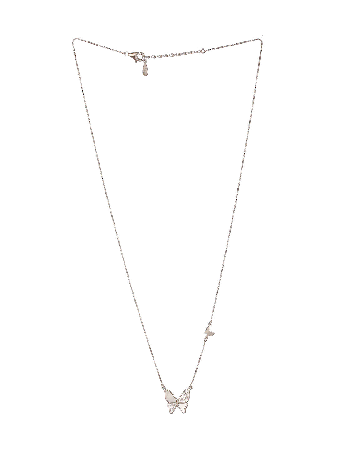 925 Sterling Silver CZ Studded Butterfly Pendant Minimal Necklace & Chain