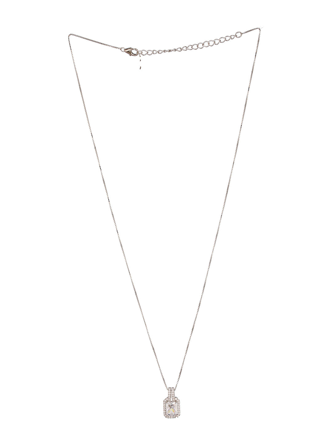 925 Sterling Silver CZ Geometric Solitaire Pendant Minimal Necklace & Chain