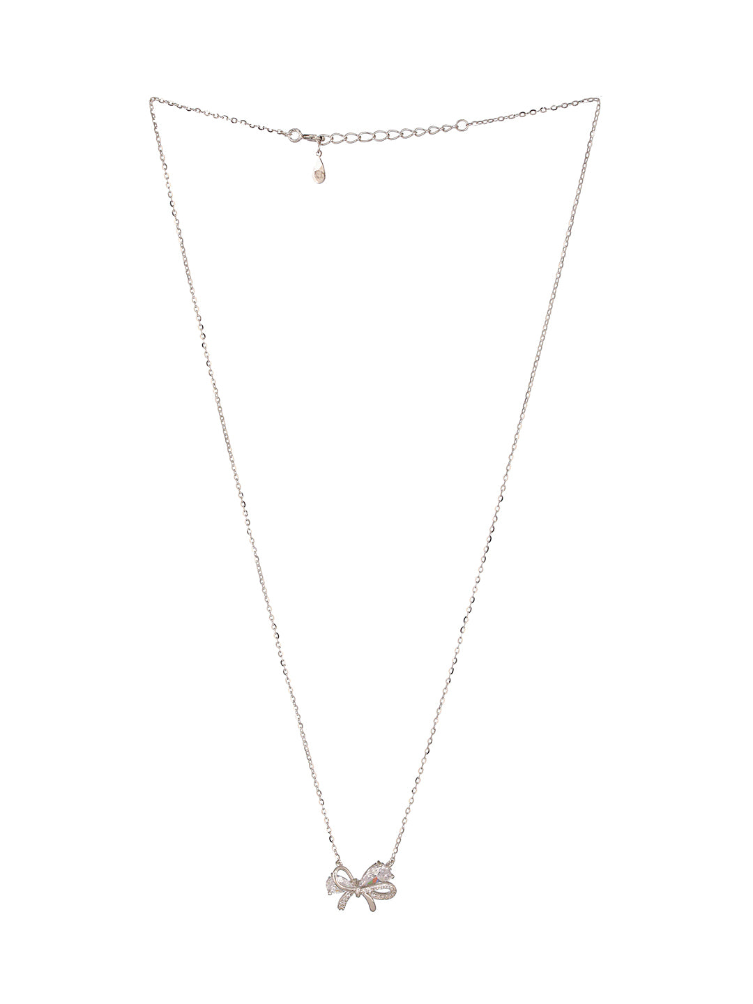 925 Sterling Silver AD Studded Minimal Bow Delicate Pendant Necklace & Chain