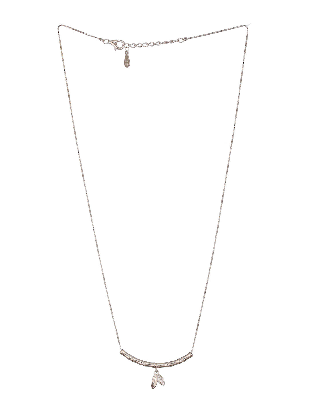 925 Sterling Silver CZ Studded Minimal Leafy Pendant Necklace & Chain