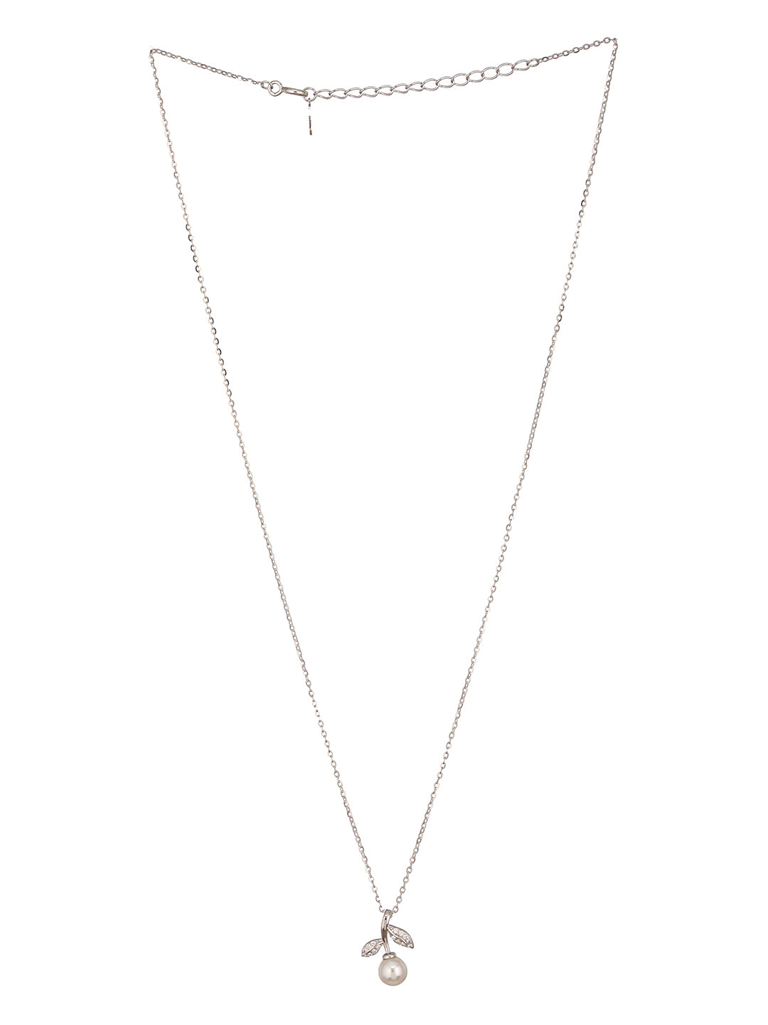 925 Sterling Silver Rose Gold Plated CZ & Pearl Beaded Leafy Minimal Pendant Necklace & Chain