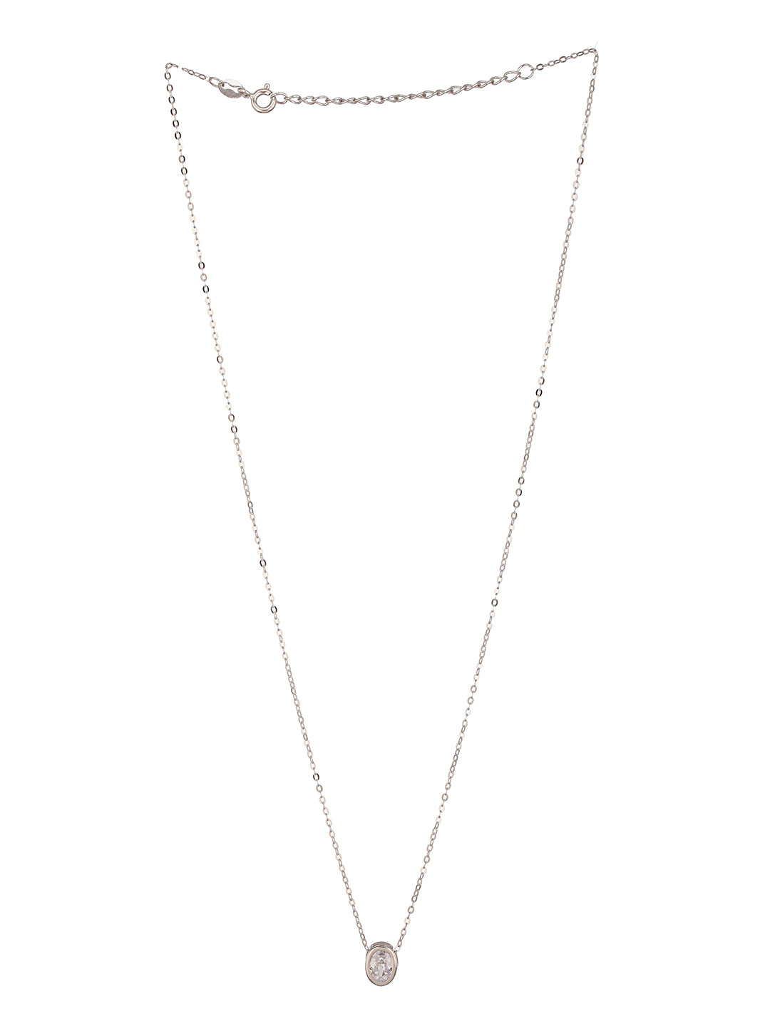 925 Sterlling Silver CZ Studded Oval AD Solitaire Pendant Necklace & Chain