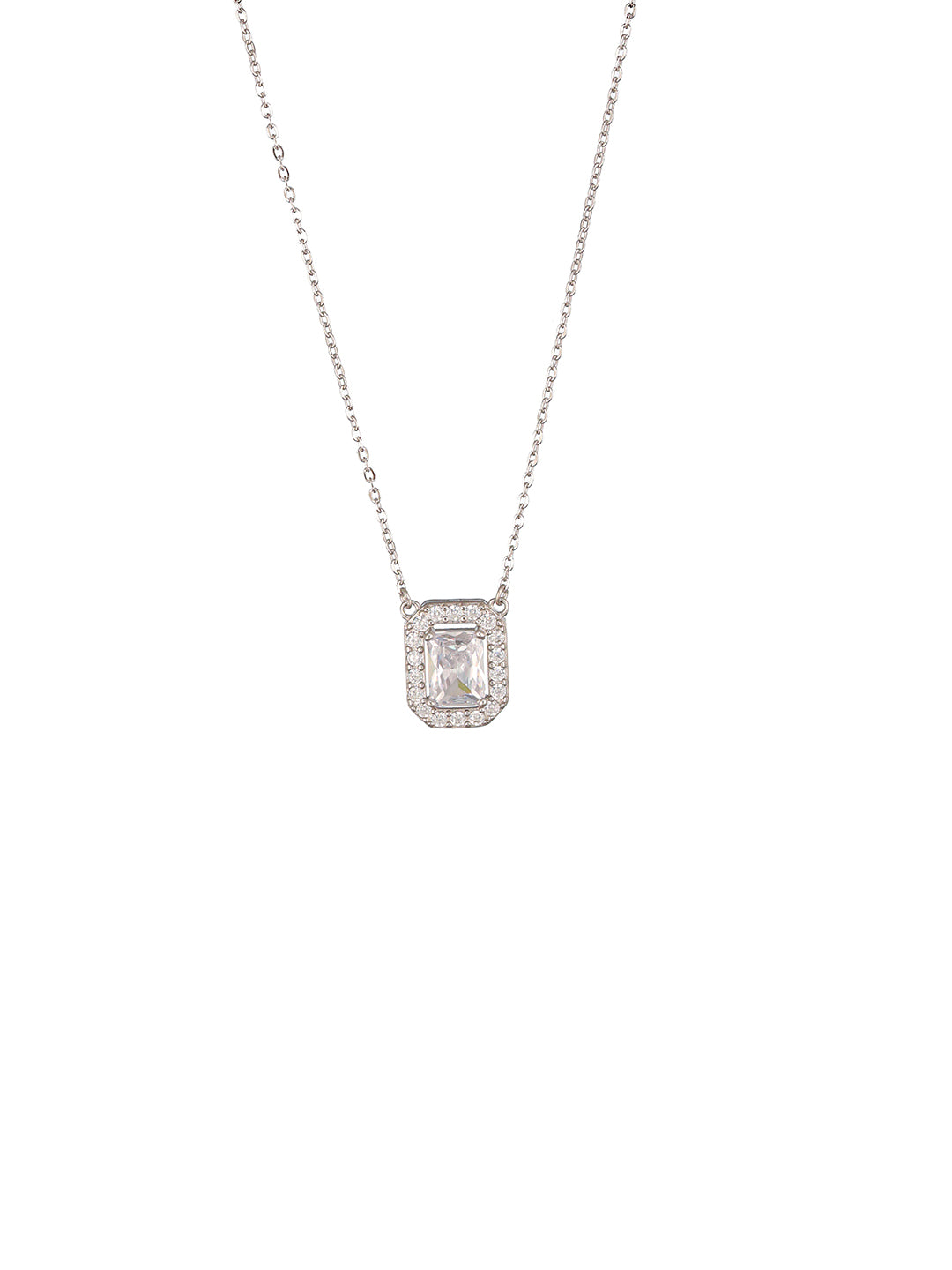 925 Sterling Silver Cz Studded Geometric Halo Solitaire Pendant Jewellery Set