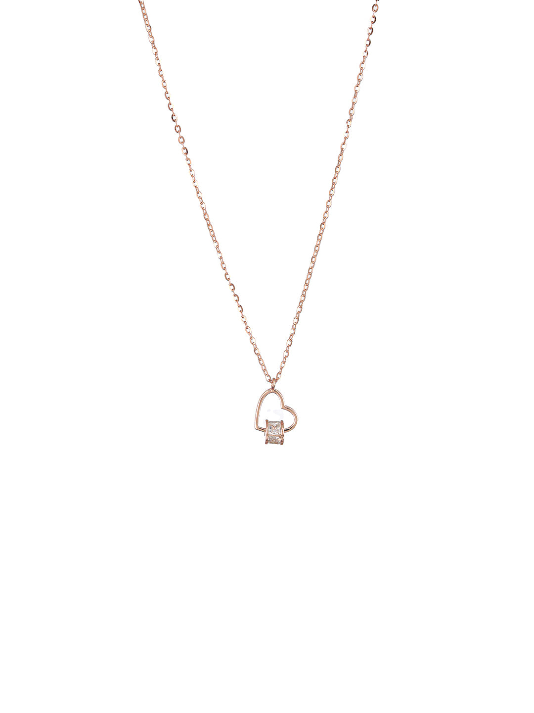 925 Sterling Silver CZ Studded Heart Shaped Minimal Pendant Necklace & Chain