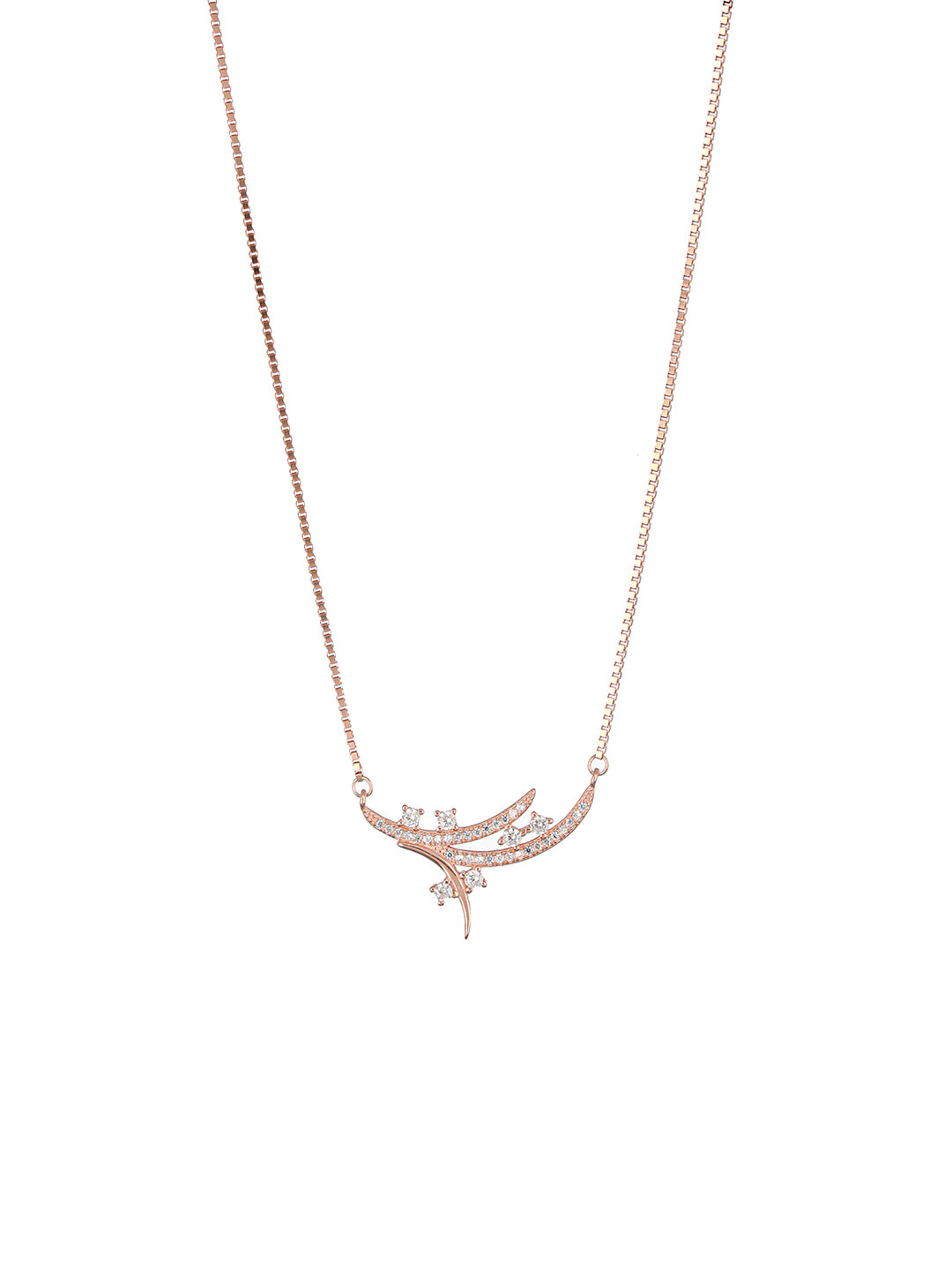 925 Sterling Silver CZ Studded Leafy Pendant Minimal Necklace & Chain