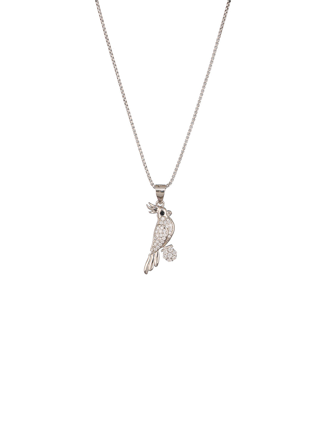 925 Sterling Silver CZ Studded Bird Shaped Charms Pendant Necklace & Chain