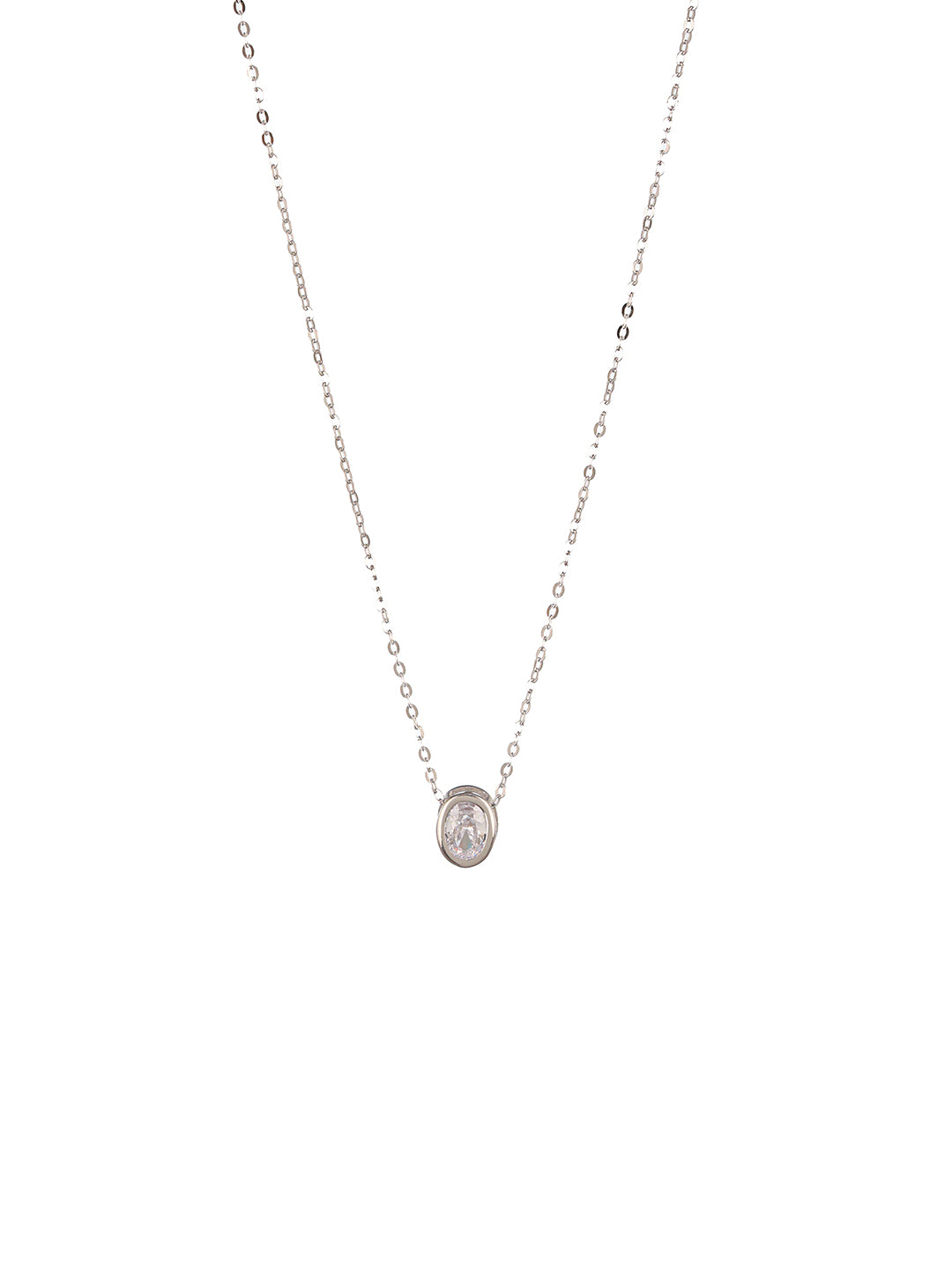 925 Sterlling Silver CZ Studded Oval AD Solitaire Pendant Necklace & Chain