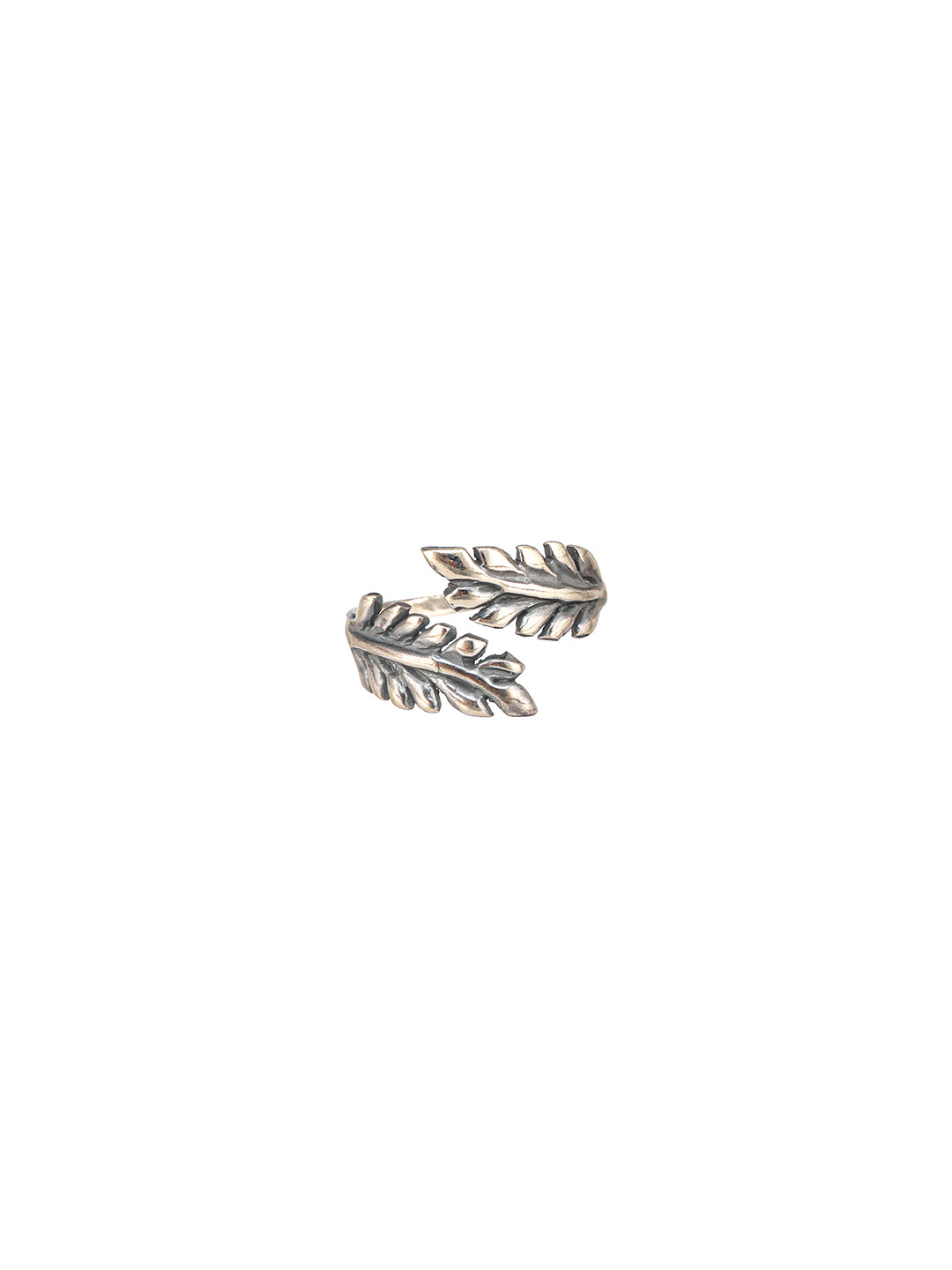 925 Sterling Silver Oxidised Dailywear minimal Leafy Adjustable Finger Ring