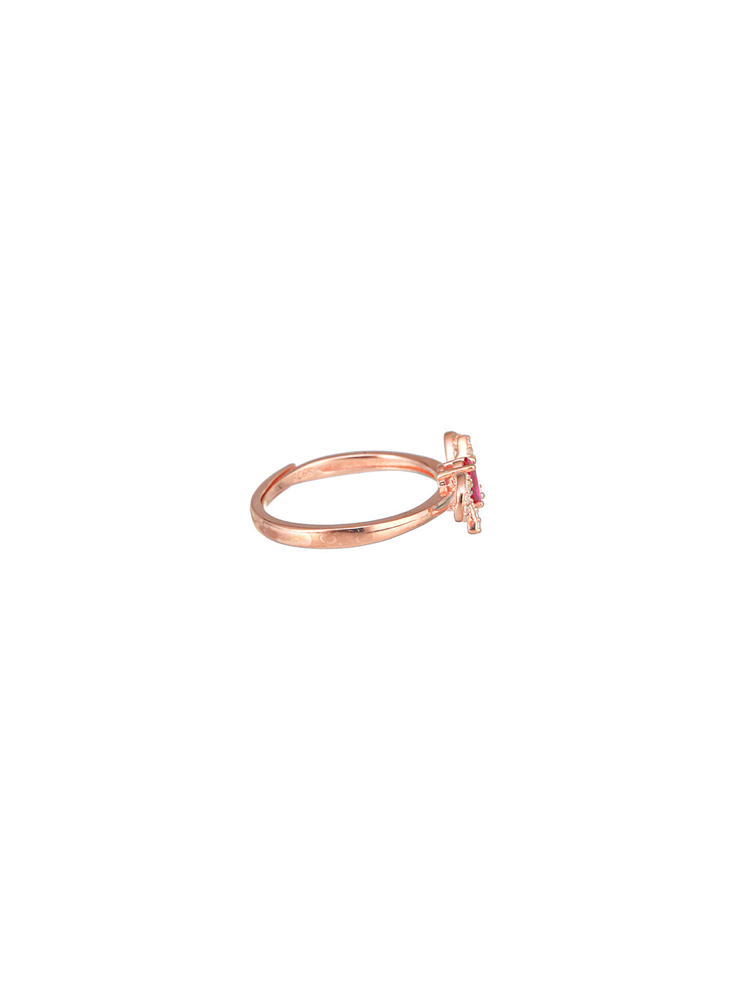 925 Sterling Silver Red Ruby Studded Rose gold Plated  Cherry Bow Adjustable Finger Ring