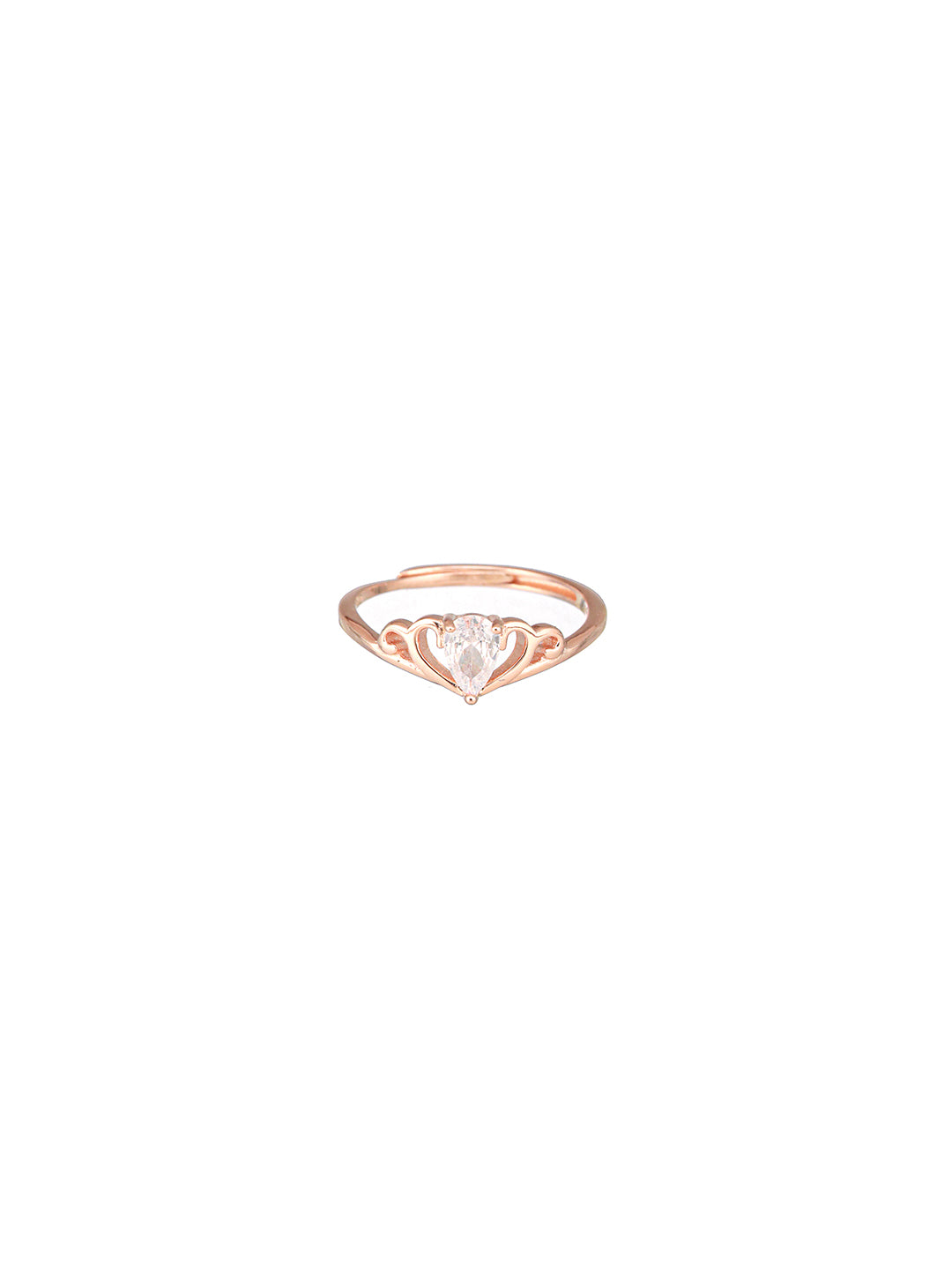 925 Sterling Silver Rose Gold Plated AD Studded Minimal Crown Finger Ring