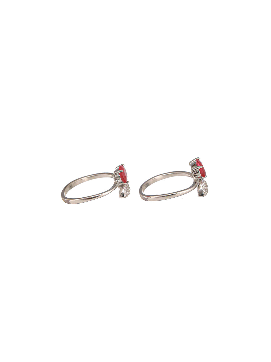 925 Sterling Silver Red CZ Studded Trendy Minimal Toe Ring